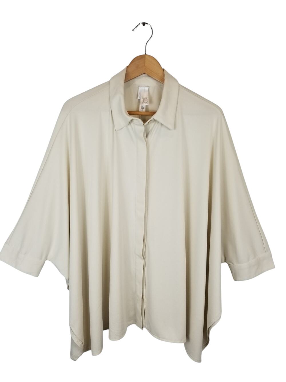 Marla Wynne Layers Drapey Unstructured Boxy Fit Button Down Shirt Ivory Large